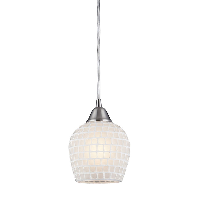 ELK Lighting 528-1WHT - Fusion 5" Wide 1-Light Mini Pendant in Satin Nickel with White Mosaic Glass