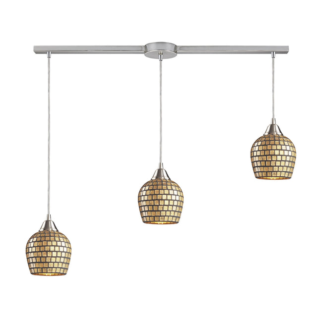 ELK Lighting 528-3L-GLD - Fusion 5" Wide 3-Light Linear Pendant Fixture in Satin Nickel with Gold Le