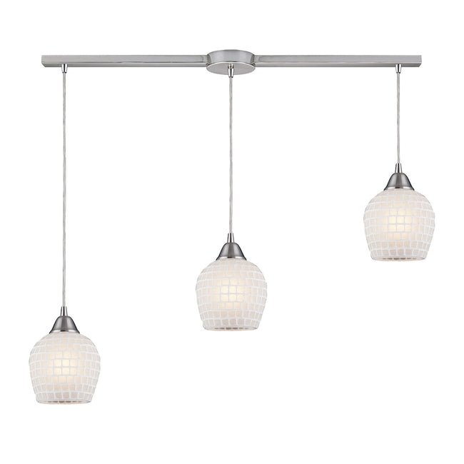 ELK Lighting 528-3L-WHT - Fusion 5" Wide 3-Light Linear Pendant Fixture in Satin Nickel with White M