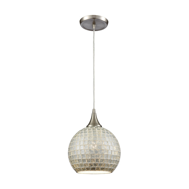 ELK Lighting 529-1SLV - Fusion 8" Wide 1-Light Mini Pendant in Satin Nickel with Silver Mosaic Glass
