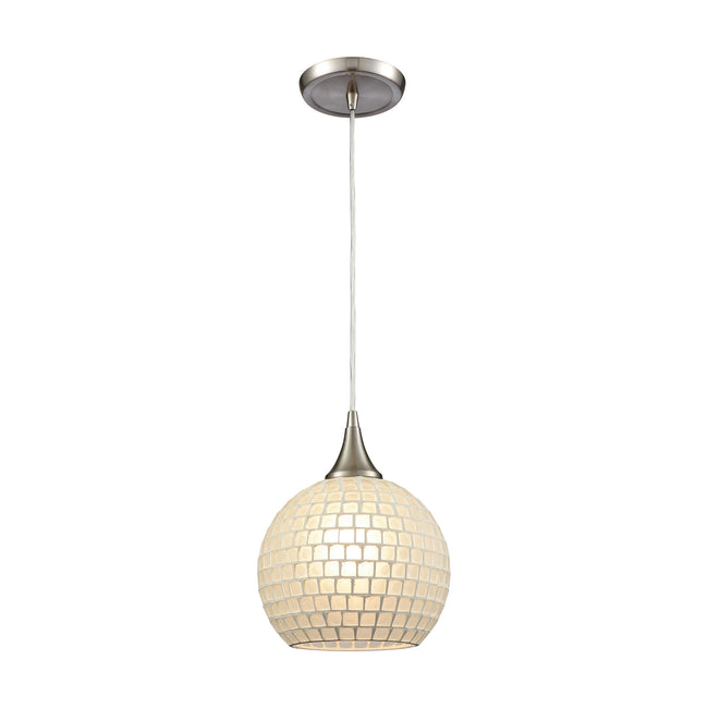 ELK Lighting 529-1WHT - Fusion 8" Wide 1-Light Mini Pendant in Satin Nickel with White Mosaic Glass