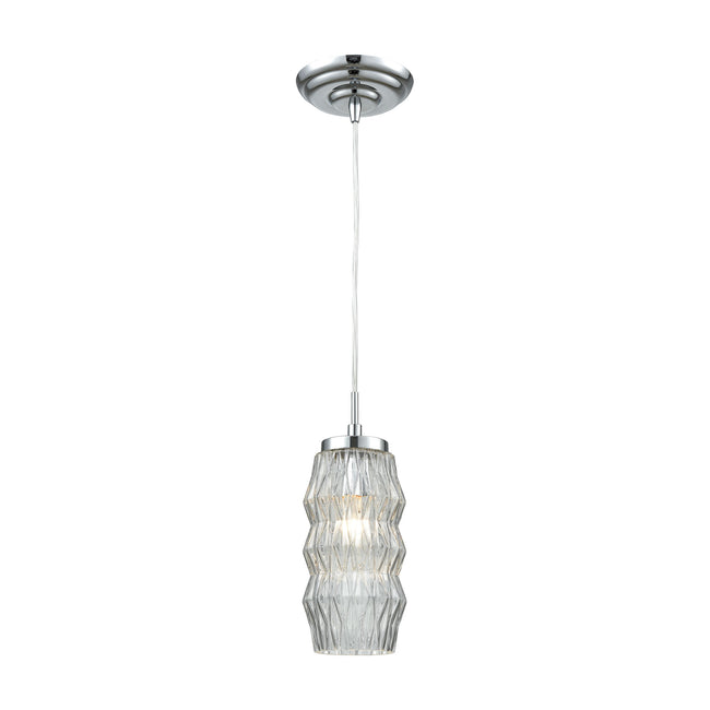 ELK Lighting 56650/1 - Zigzag 4" Wide 1-Light Mini Pendant in Polished Chrome with Clear Patterned G