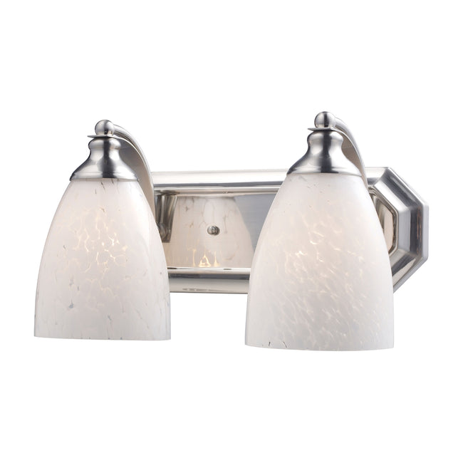 ELK Lighting 570-2N-SW-LED - Mix-N-Match Vanity 14" Wide 2-Light Vanity Light in Satin Nickel with Snow White Glass - Includes LED Bulbs