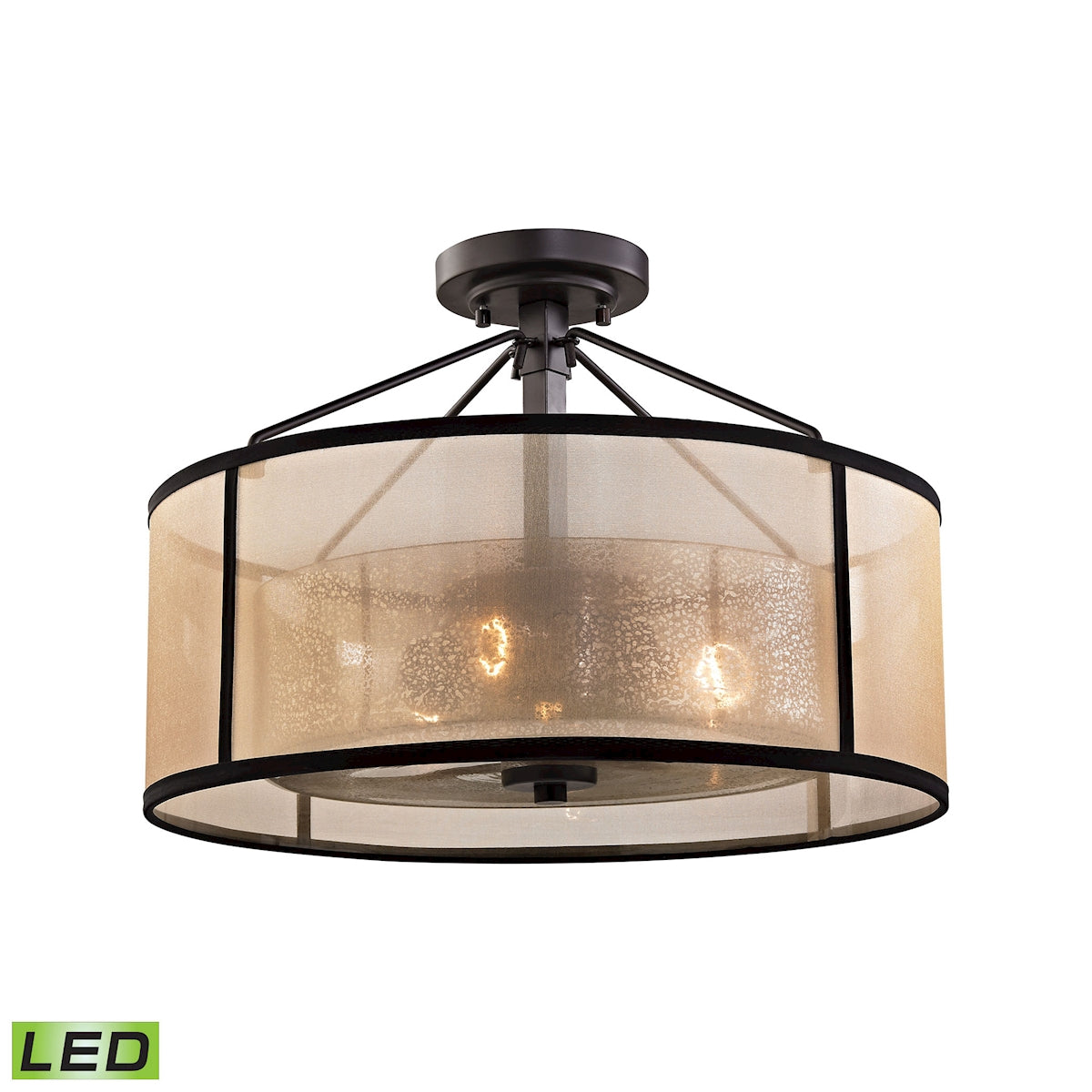 ELK Lighting 57024/3-LED - Diffusion 18" Wide 3-Light Semi Flush in Oiled Bronze with Organza and Me