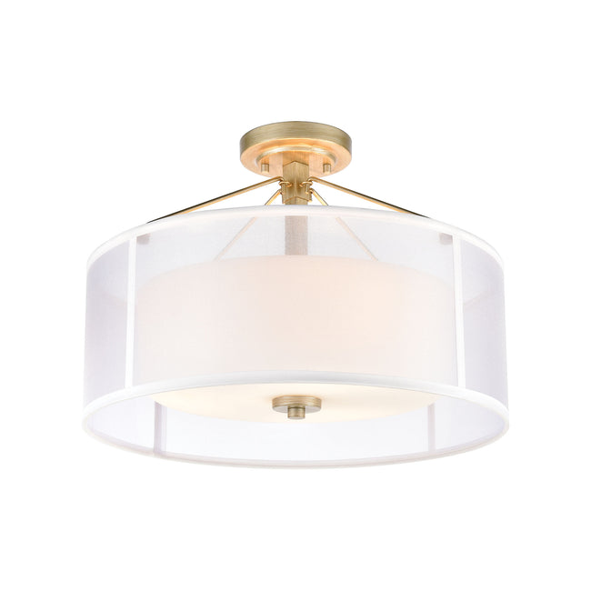 ELK Lighting 57034/3 - Diffusion 18" Wide 3-Light Semi Flush Mount in Aged Silver with Frosted Glass