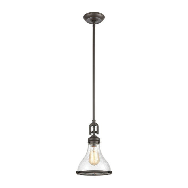 ELK Lighting 57360/1 - Rutherford 9" Wide 1-Light Mini Pendant in Oil Rubbed Bronze with Seedy Glass