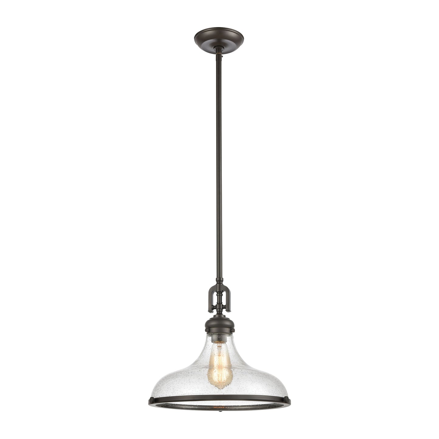 ELK Lighting 57361/1 - Rutherford 15" Wide 1-Light Pendant in Oil Rubbed Bronze with Seedy Glass