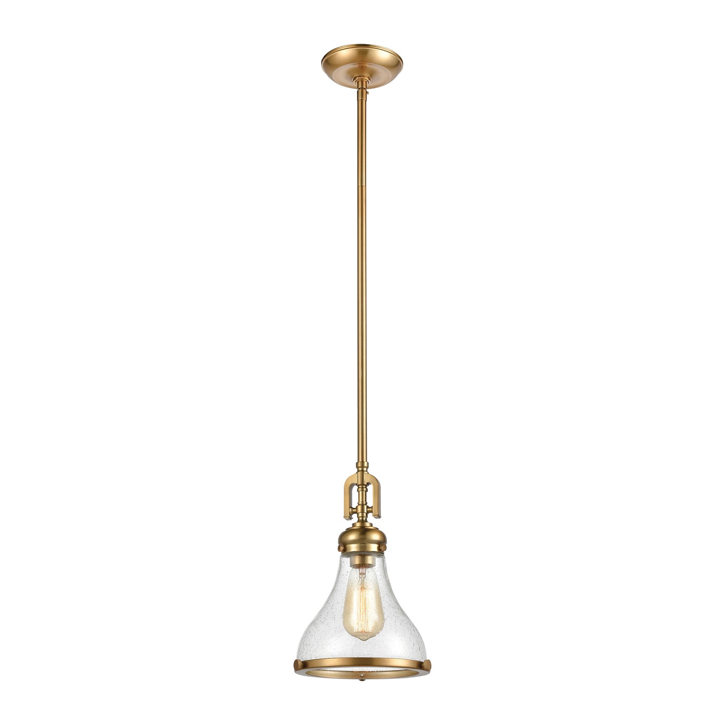 ELK Lighting 57370/1 - Rutherford 9" Wide 1-Light Mini Pendant in Satin Brass with Seedy Glass