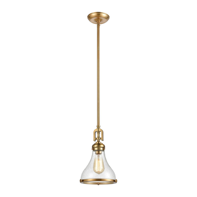ELK Lighting 57370/1 - Rutherford 9" Wide 1-Light Mini Pendant in Satin Brass with Seedy Glass