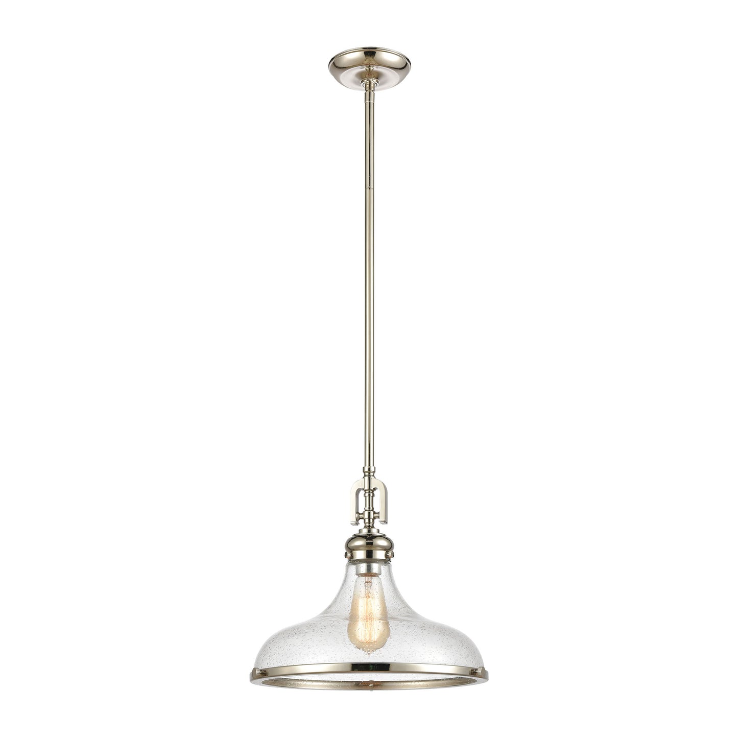 ELK Lighting 57381/1 - Rutherford 15" Wide 1-Light Pendant in Polished Nickel with Seedy Glass