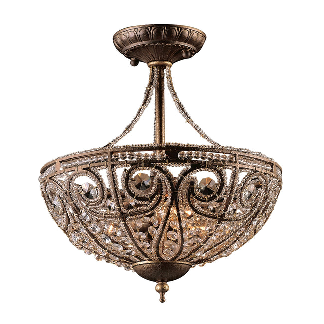 ELK Lighting 1484407 - Elizabethan 13" Wide 3-Light Semi Flush in Dark Bronze with 32% Lead Crystal