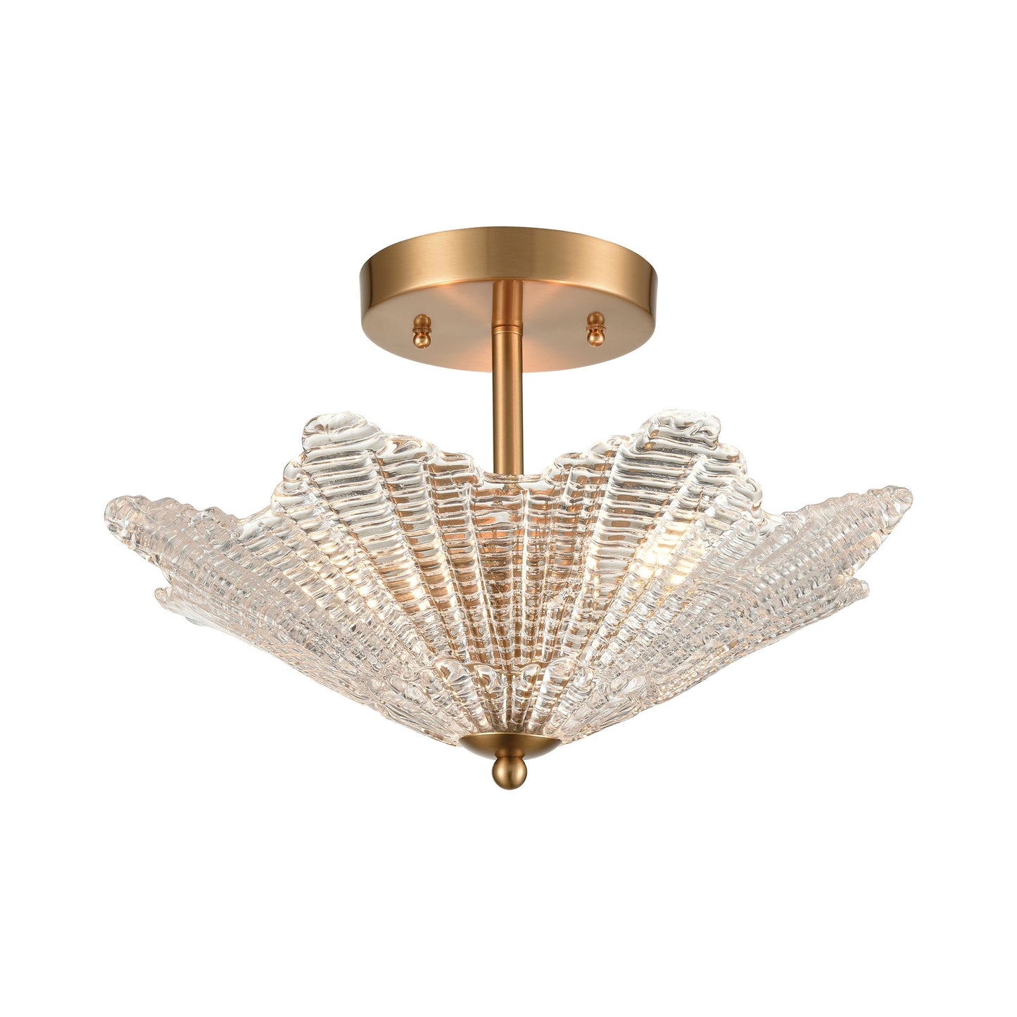 ELK Lighting 60164/3 - Radiance 16" Wide 3-Light Semi Flush in Satin Brass with Clear Textured Glass