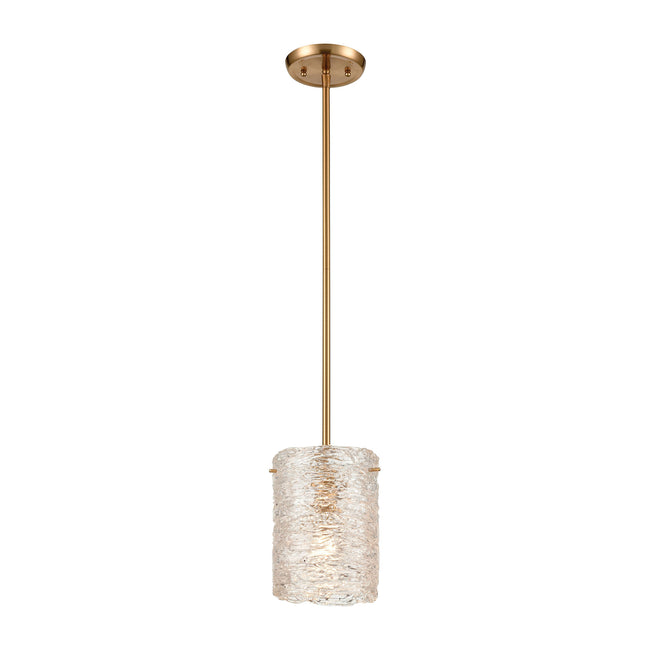 ELK Lighting 60194/1 - Chiseled Ice 7" wide 1-Light Mini Pendant in Satin Brass with Clear Heavily T
