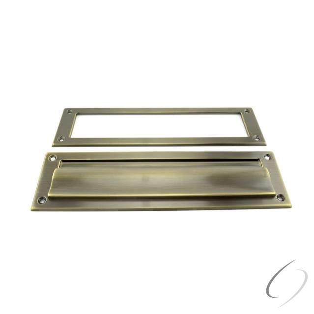 Solid Brass Magazine Mail Slot with Spring Loaded Front and Open Back Antique Brass Finish