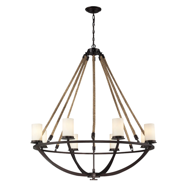 ELK Lighting 63043-8 - Natural Rope 41" Wide 8-Light Chandelier in Aged Bronze with White Glass