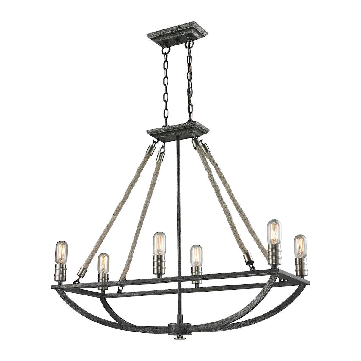 ELK Lighting 63055-6 - Natural Rope 31" Wide 6-Light Linear Chandelier in Polished Nickel and Silver
