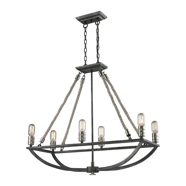 ELK Lighting 63055-6 - Natural Rope 31" Wide 6-Light Linear Chandelier in Polished Nickel and Silver