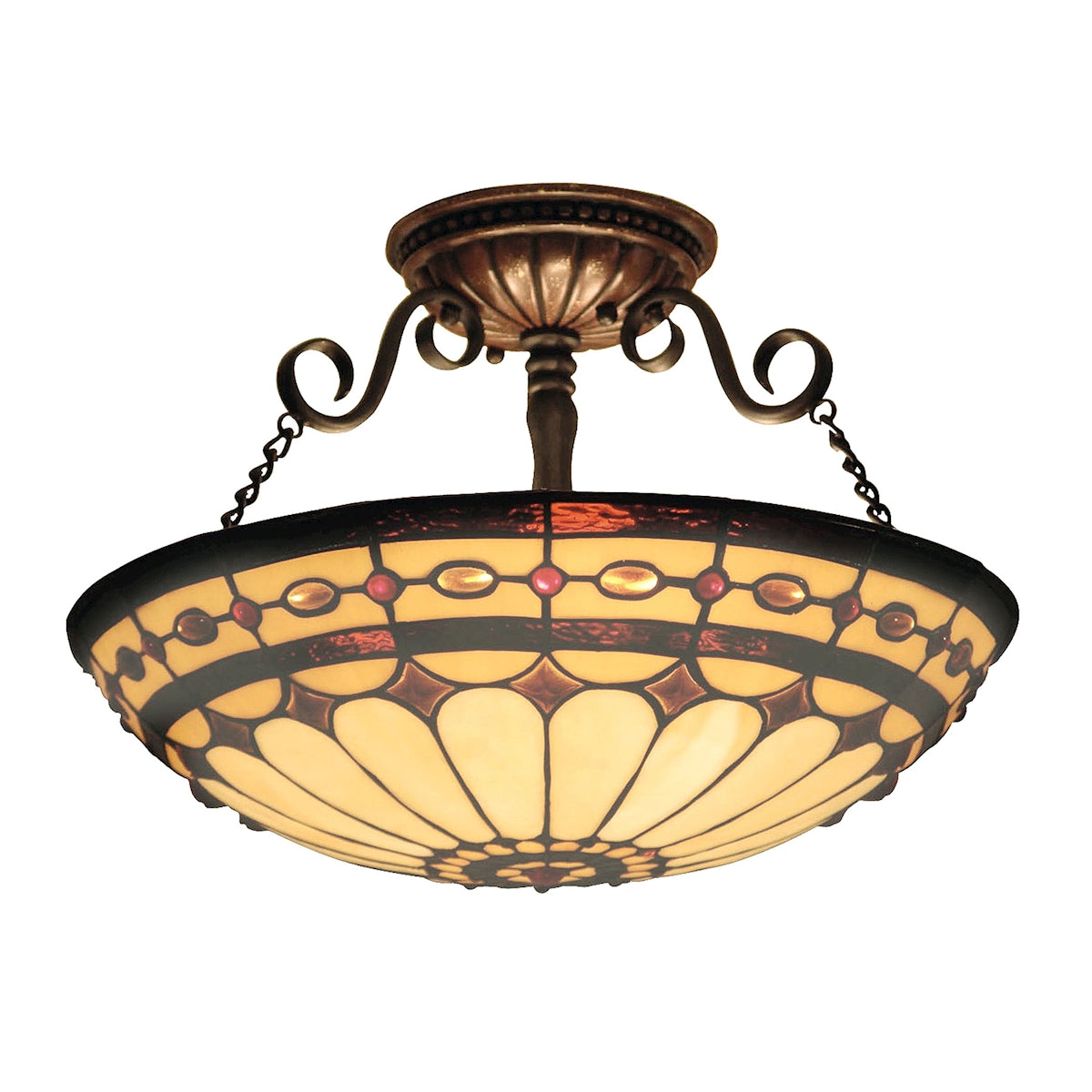 ELK Lighting 641-BC - Diamond Ring 16" Wide 3-Light Semi Flush in Copper with Tiffany Style Glass