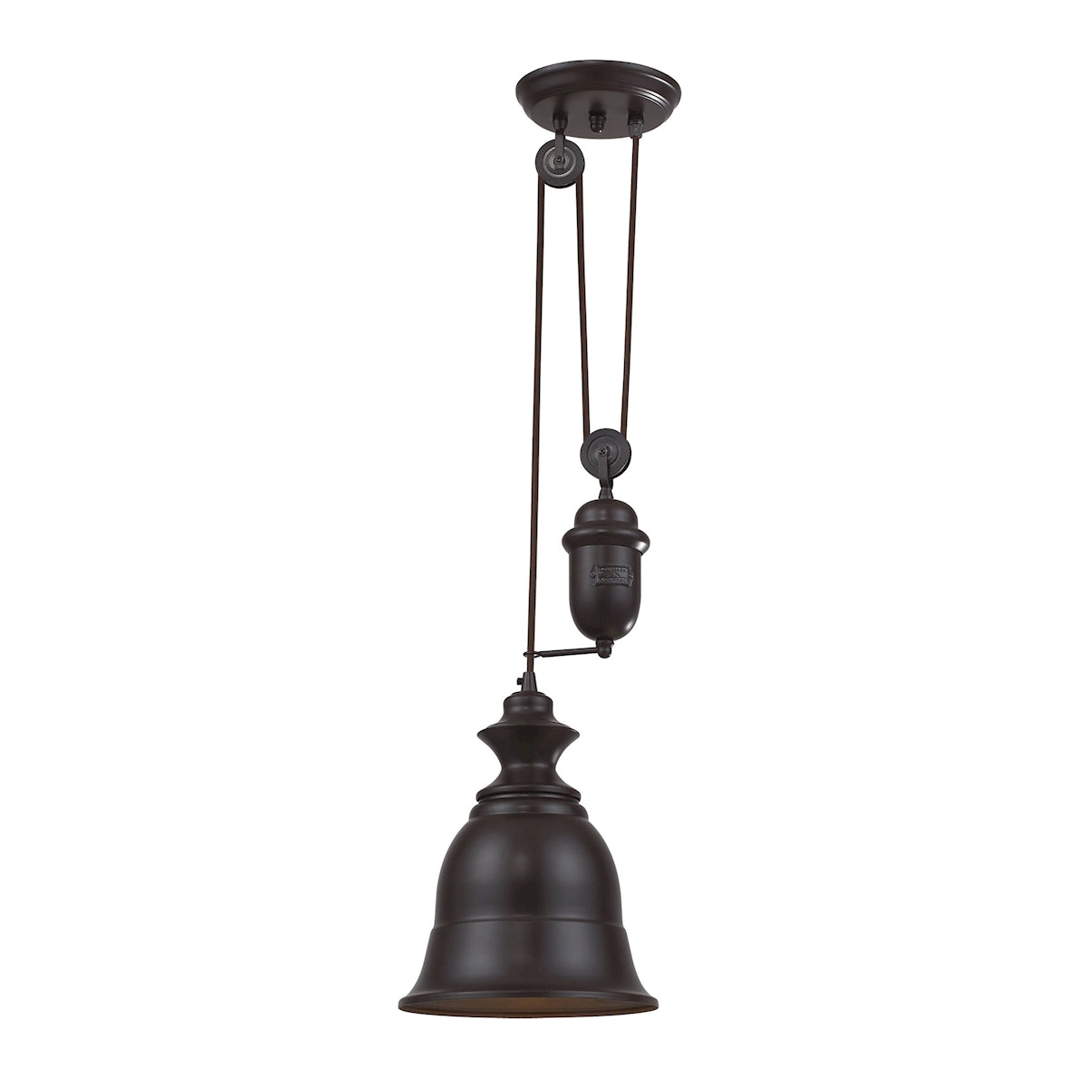 ELK Lighting 65070-1 - Farmhouse 8" Wide 1-Light Adjustable Pendant in Oiled Bronze with Matching Sh