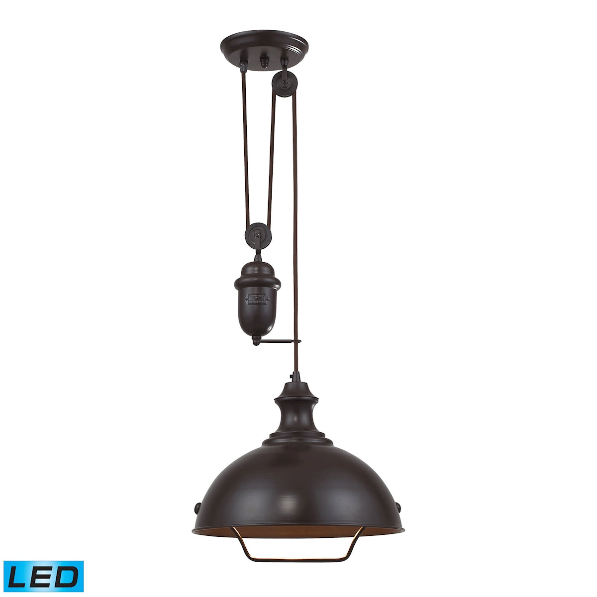 ELK Lighting 65071-1-LED - Farmhouse 1-Light Adjustable Pendant in Oiled Bronze with Matching Shade