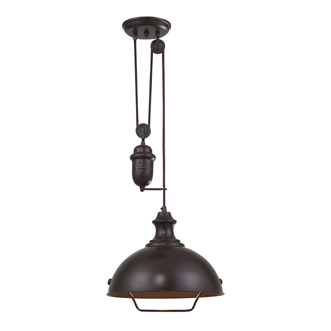ELK Lighting 65071-1 - Farmhouse 14" Wide 1-Light Adjustable Pendant in Oiled Bronze with Matching S