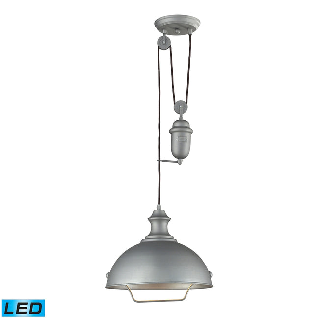 ELK Lighting 65081-1-LED - Farmhouse 14" Wide 1-Light Adjustable Pendant in Aged Pewter with Matchin