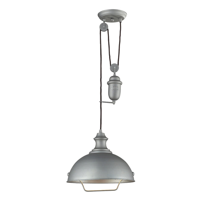 ELK Lighting 65081-1 - Farmhouse 14" Wide 1-Light Adjustable Pendant in Aged Pewter with Matching Sh