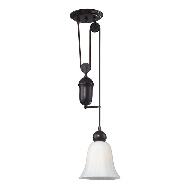 ELK Lighting 65090-1 - Farmhouse 7" Wide 1-Light Adjustable Pendant in Oiled Bronze with White Glass