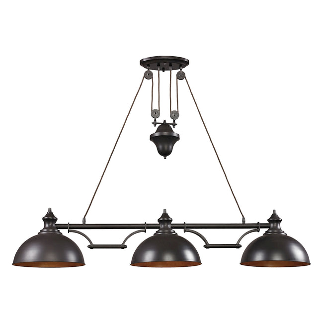 ELK Lighting 65151-3 - Farmhouse 56" Wide 3-Light Island Light in Oiled Bronze with Matching Shade