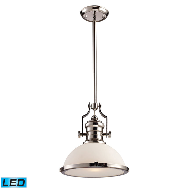 ELK Lighting 66113-1-LED - Chadwick 13" Wide 1-Light Pendant in Polished Nickel with White Glass - I