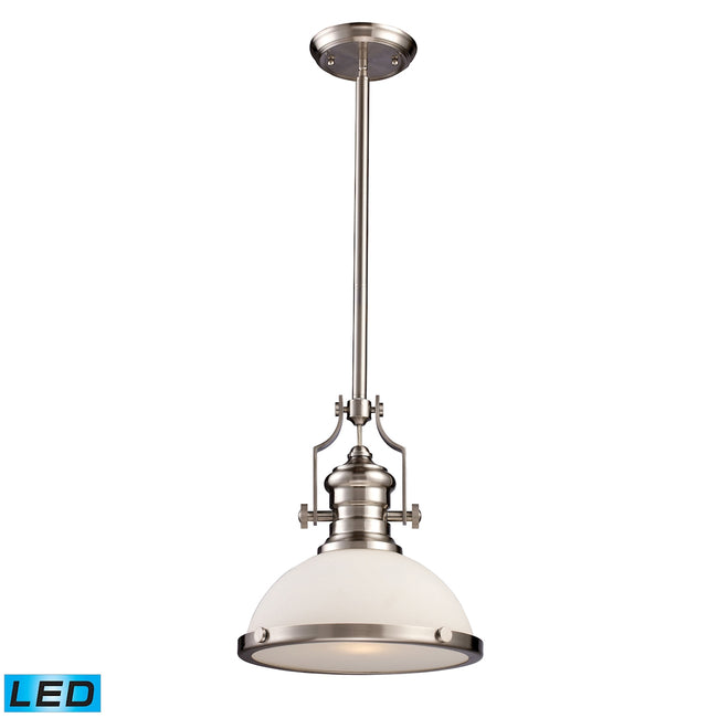 ELK Lighting 66123-1-LED - Chadwick 13" Wide 1-Light Pendant in Satin Nickel with White Glass - Incl