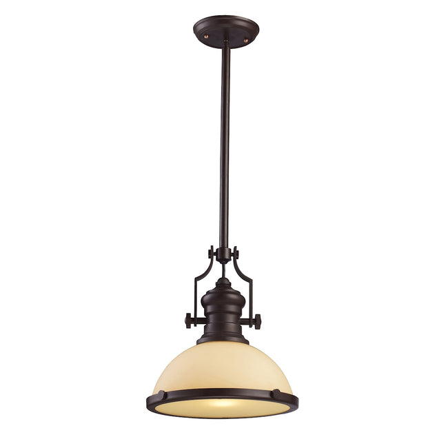 ELK Lighting 66133-1 - Chadwick 13" Wide 1-Light Pendant in Oiled Bronze with Off-white Glass