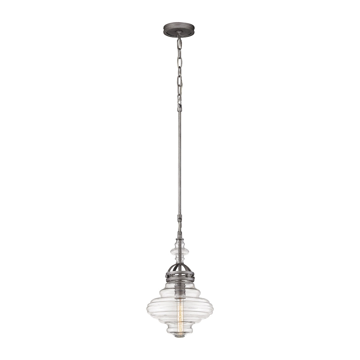 ELK Lighting 66168/1 - Gramercy 11" Wide 1-Light Mini Pendant in Weathered Zinc with Clear Glass