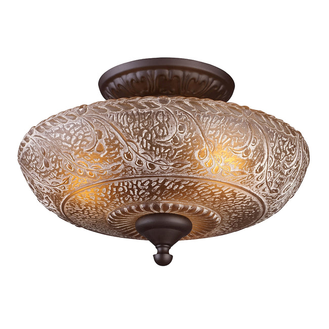 ELK Lighting 66191-3 - Norwich 14" Wide 3-Light Semi Flush in Oiled Bronze with Amber Glass