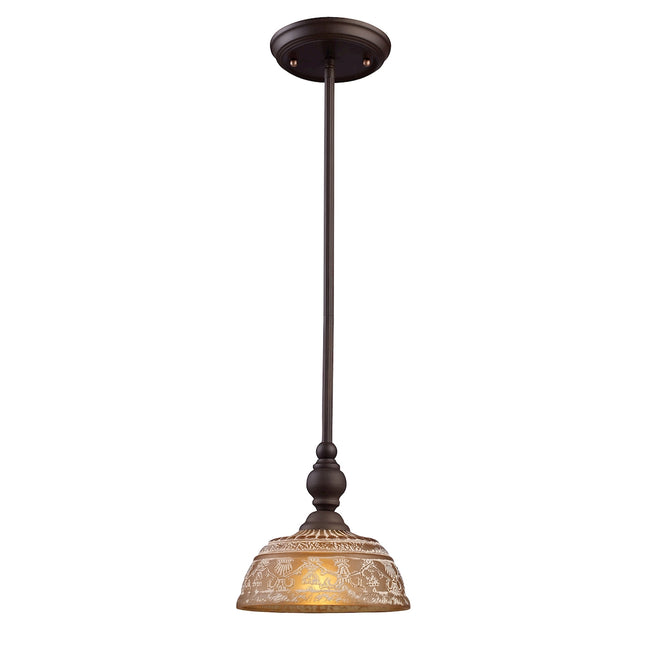 ELK Lighting 66194-1 - Norwich 8" Wide 1-Light Mini Pendant in Oiled Bronze with Amber Glass