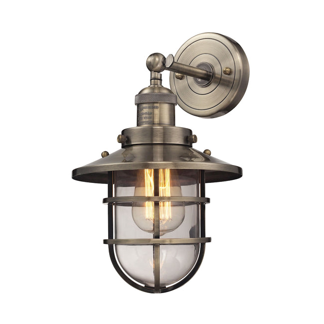 ELK Lighting 66376/1 - Seaport 8" Wide 1-Light Wall Lamp in Antique Brass with Clear Glass