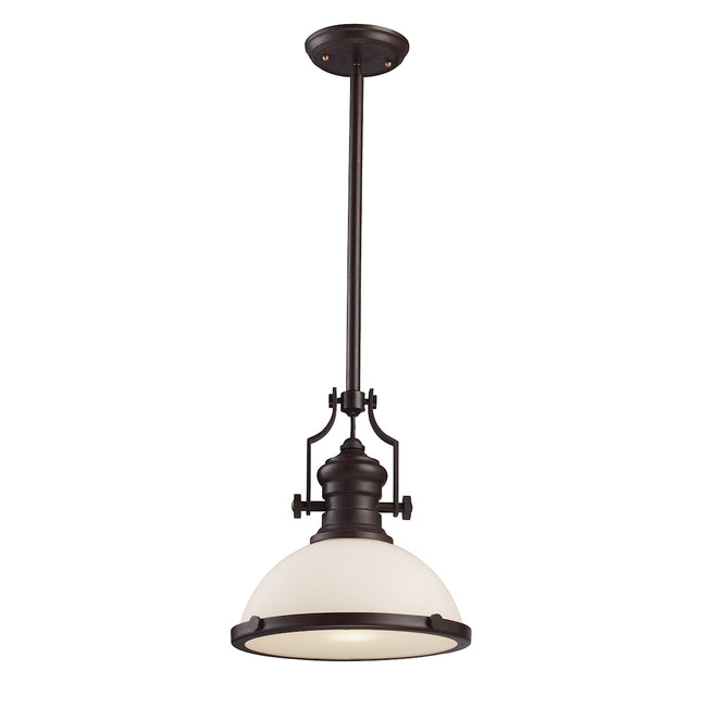 ELK Lighting 66633-1 - Chadwick 13" Wide 1-Light Pendant in Oiled Bronze with White Glass