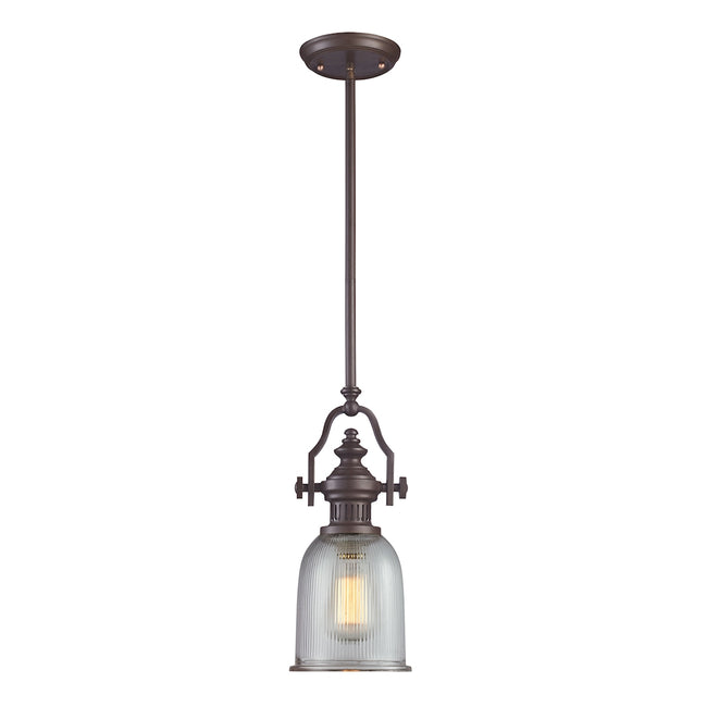 ELK Lighting 66761-1 - Chadwick 7" Wide 1-Light Mini Pendant in Oiled Bronze with Clear Ribbed Glass
