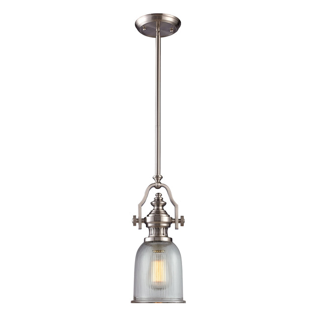 ELK Lighting 66771-1 - Chadwick 7" Wide 1-Light Mini Pendant in Satin Nickel with Clear Ribbed Glass