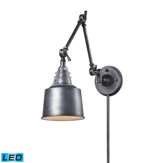 ELK Lighting 66825-1-LED - Insulator Glass 7" Wide 1-Light Swingarm Wall Lamp in Weathered Zinc - In