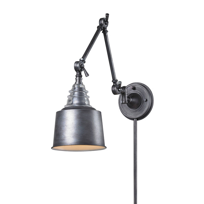 ELK Lighting 66825-1 - Insulator Glass 7" Wide 1-Light Swingarm Wall Lamp in Weathered Zinc