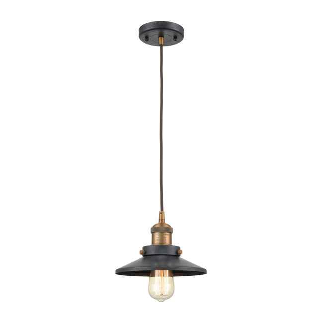 ELK Lighting 67184/1 - English 8" Wide Pub 1-Light Mini Pendant in Antique Brass and Tarnished Graph