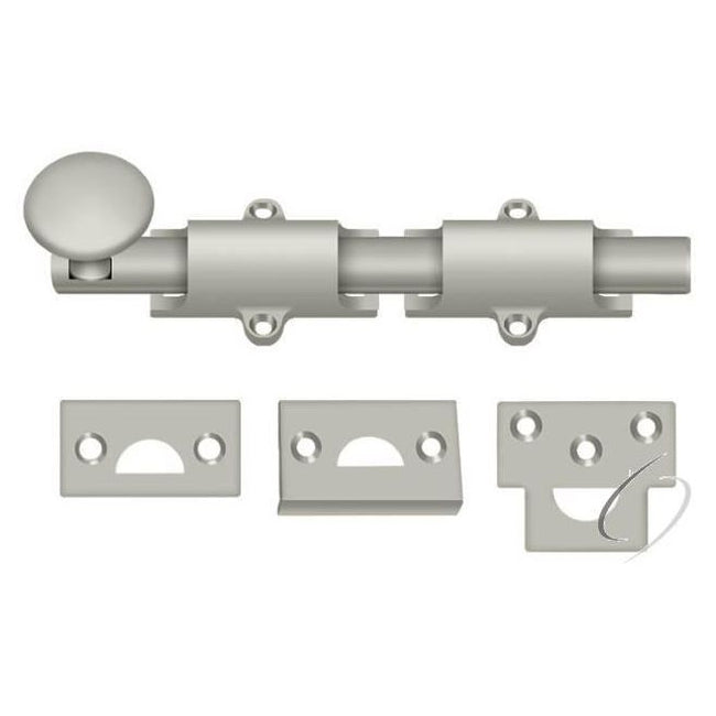 6SB15 6" Surface Bolt; Heavy Duty; Satin Nickel Finish