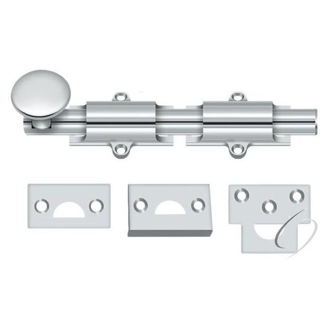 6SB26 6" Surface Bolt; Heavy Duty; Bright Chrome Finish