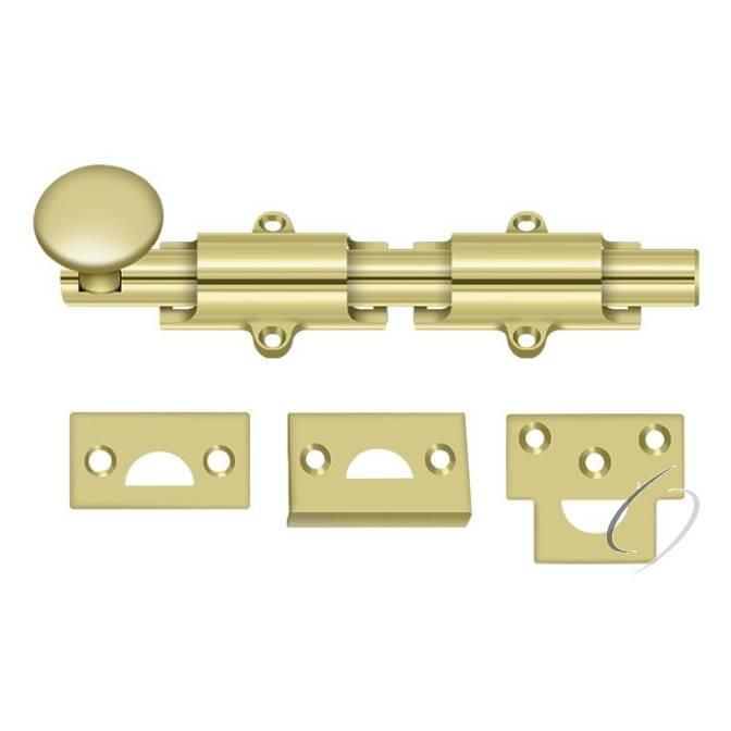 6SB3 6" Surface Bolt; Heavy Duty; Bright Brass Finish