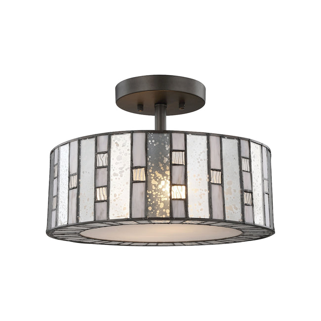 ELK Lighting 70213/2 - Ethan 14" Wide 2-Light Semi Flush in Tiffany Bronze with Clear Ripple, Gray A