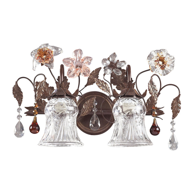 ELK Lighting 1877379 - Cristallo Fiore 18" Wide 2-Light Vanity Light in Deep Rust with Clear and Amb