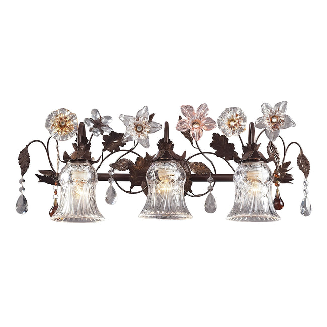ELK Lighting 1878138 - Cristallo Fiore 26" Wide 3-Light Vanity Light in Deep Rust with Clear and Amb