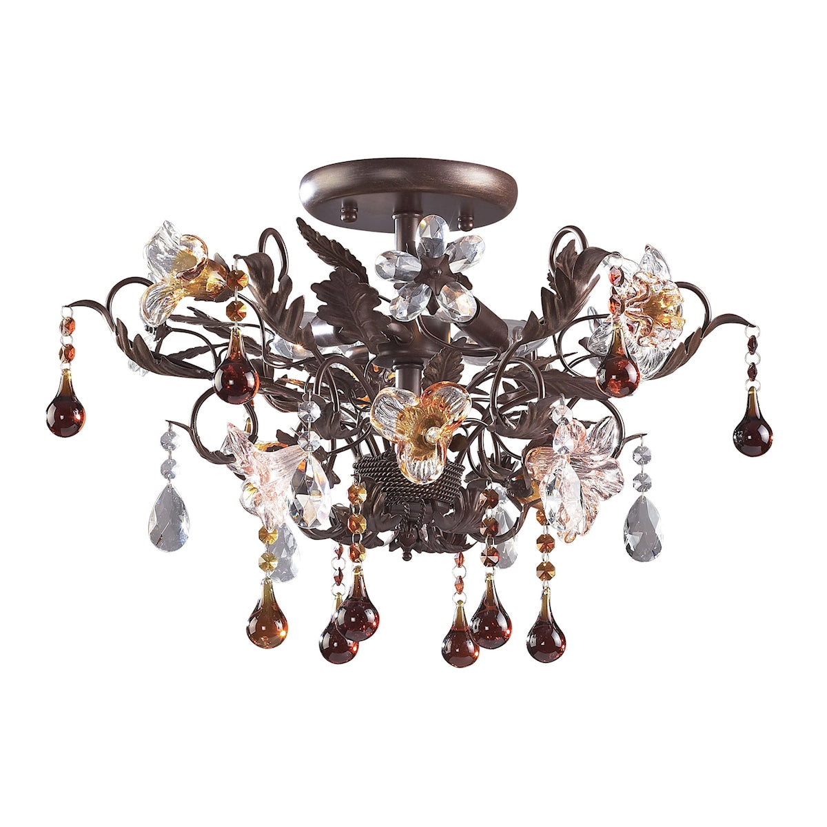 ELK Lighting 1878869 - Cristallo Fiore 19" Wide 3-Light Semi Flush in Deep Rust with Clear and Amber