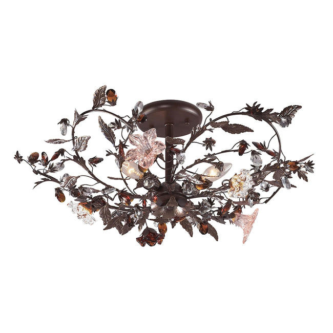 ELK Lighting 1879599 - Cristallo Fiore 27" Wide 3-Light Semi Flush in Deep Rust with Clear and Amber